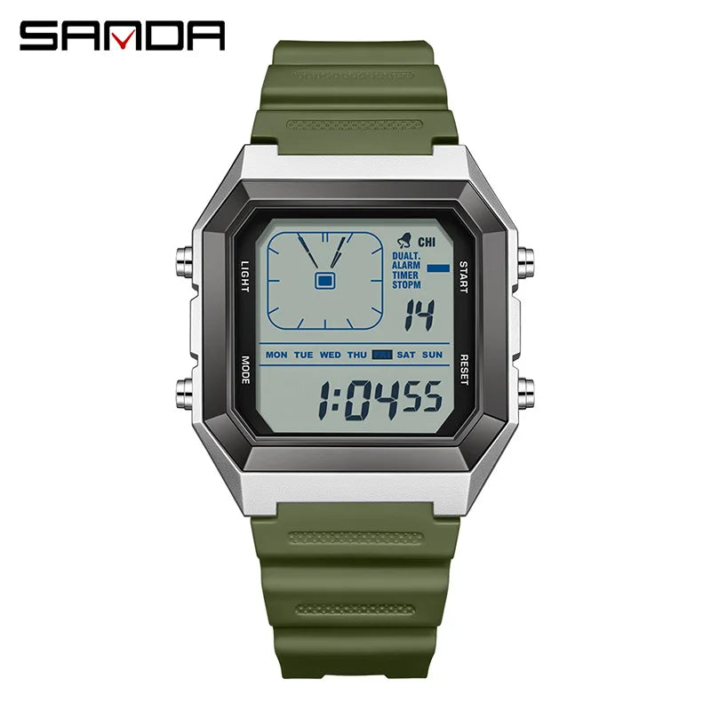 Relógio Masculino Digital SANDA 6307 – Esportivo, Multifuncional, Cronógrafo, Calendário, Luminoso e À Prova d’Água