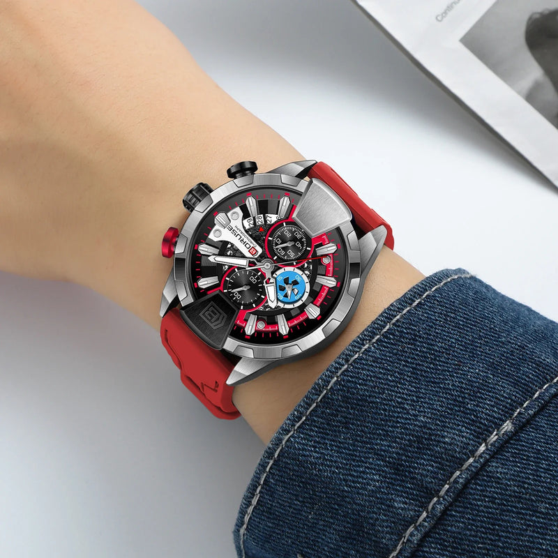 Relógio BORUSE Masculino Quartz em AÇO Inoxidável com Vidro de SAFIRA Calendário Automático