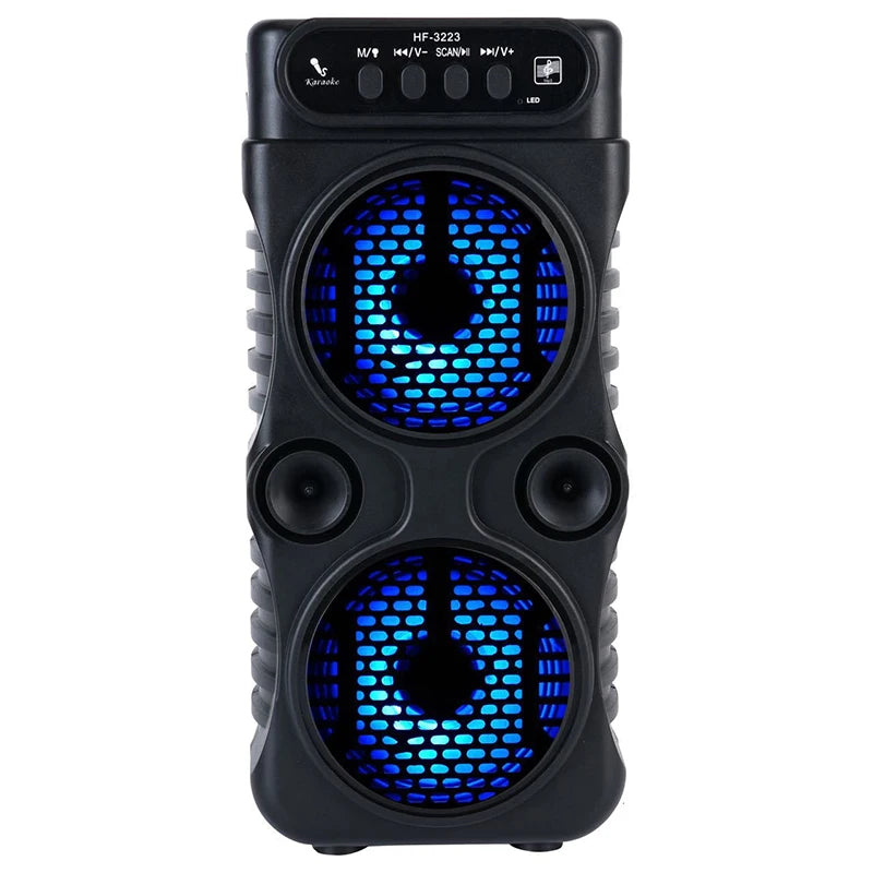 Alto-Falante Portátil Sem Fio com Subwoofer – Dual 3", Som Estéreo, USB, Ideal para Festas, Karaokê e Uso Familiar