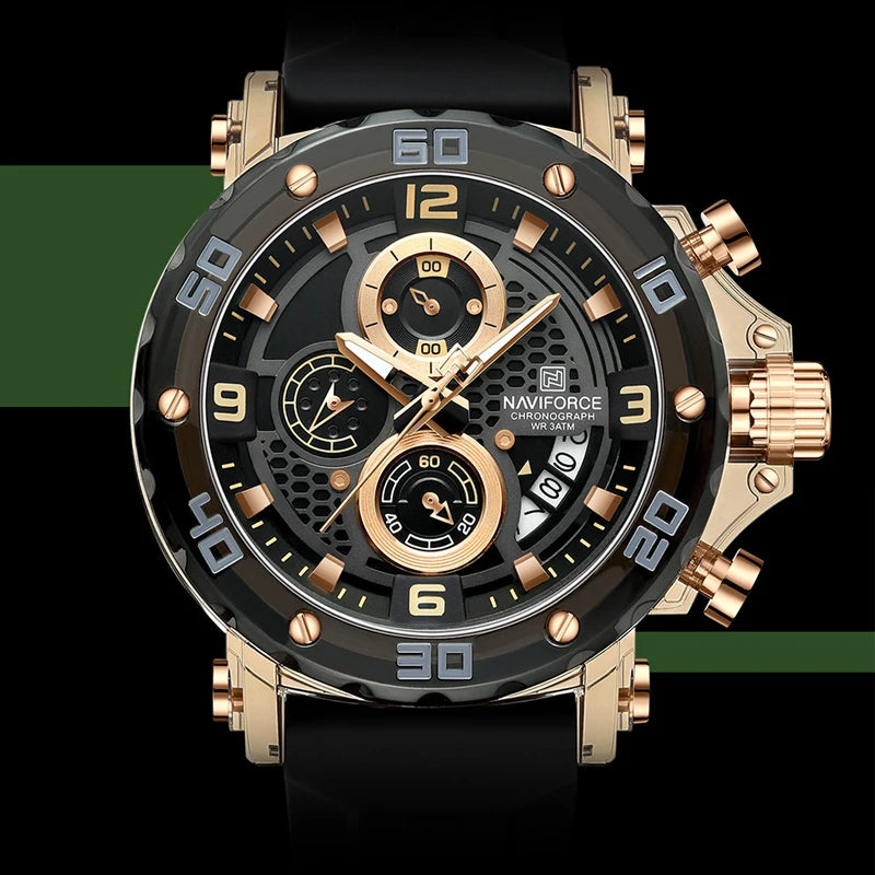 Relógio Masculino NAVIFORCE Quartzo Cronógrafo 5ATM à Prova d’Água com Pulseira de Silicone