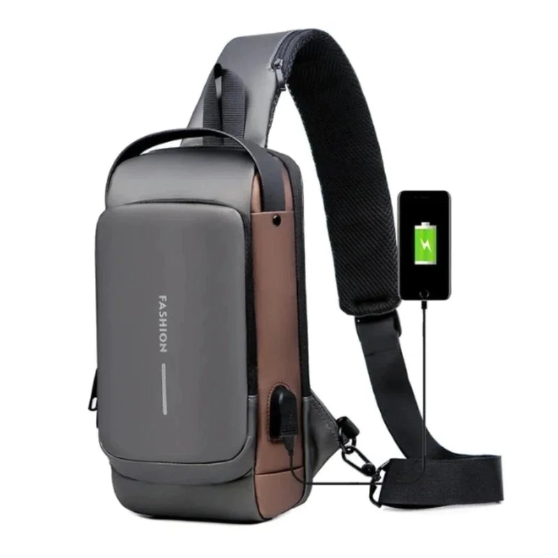 Mochila De Peito Masculina À Prova D'água Com Trava De Código Usb Alta Qualidade