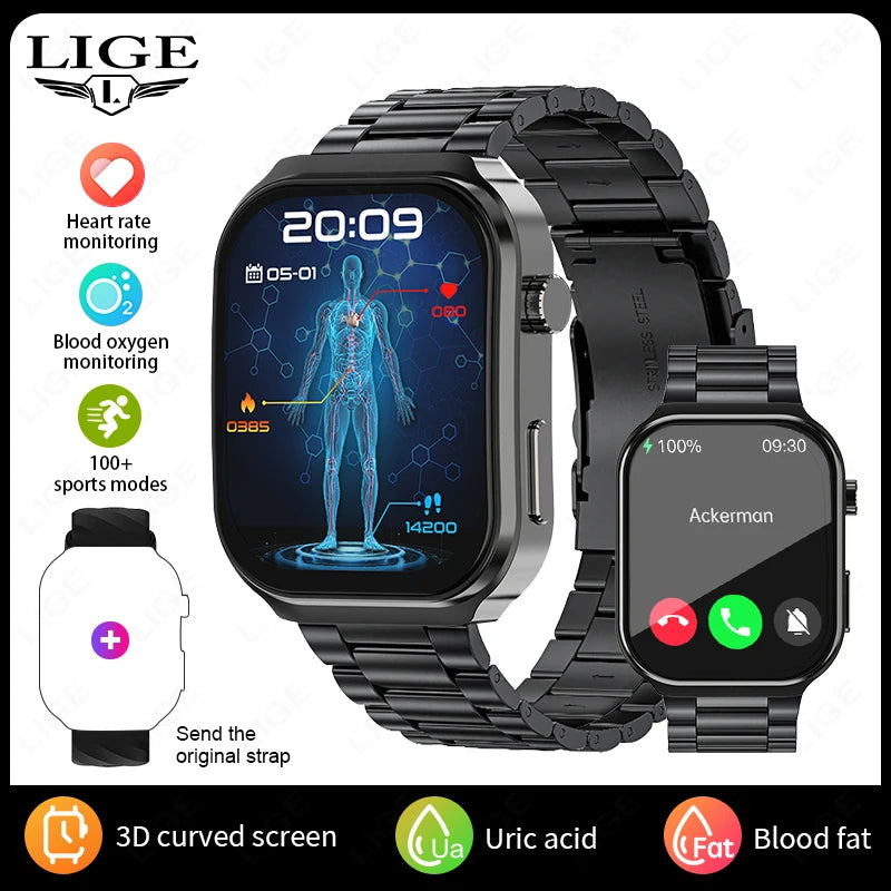Smartwatch LIGE 2025 com IA de Diagnóstico de Saúde – Tela 2.2” | Chamadas Bluetooth | Monitoramento Completo