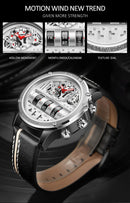 Relógio Mecânico Masculino Luxo Criativo com Data Rotativa e Pulseira de Couro