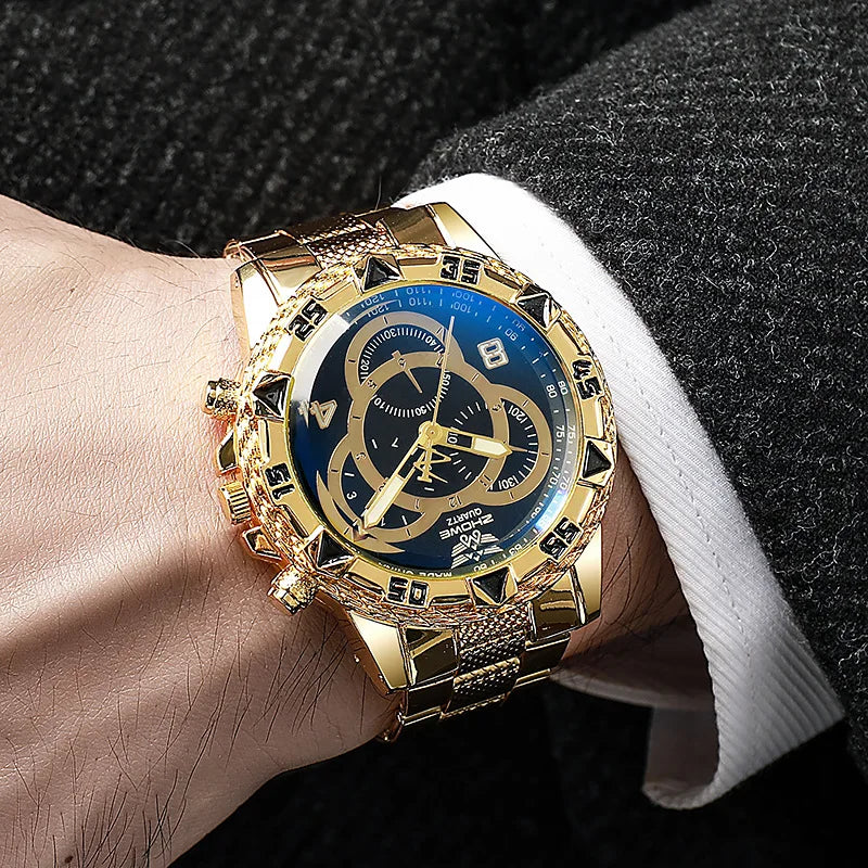 Relógio QUARTZ Masculino de Aço Inoxidável 45mm