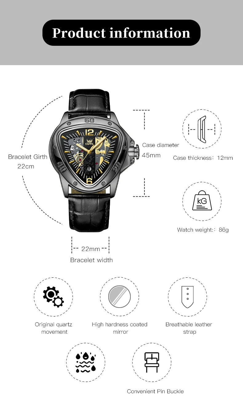 Relógio OPK Masculino Quartz em AÇO Inoxidável com Vidro de SAFIRA Calendário Automático