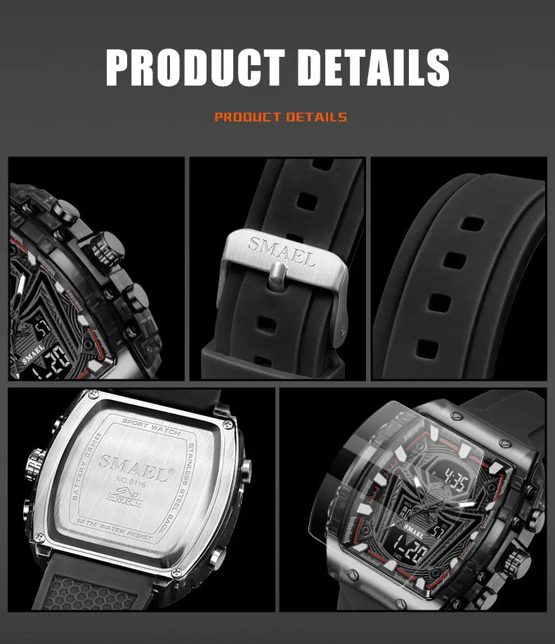 Relógio Masculino Esportivo 8116 Digital Retangular à Prova d’Água 50M com Duplo Horário