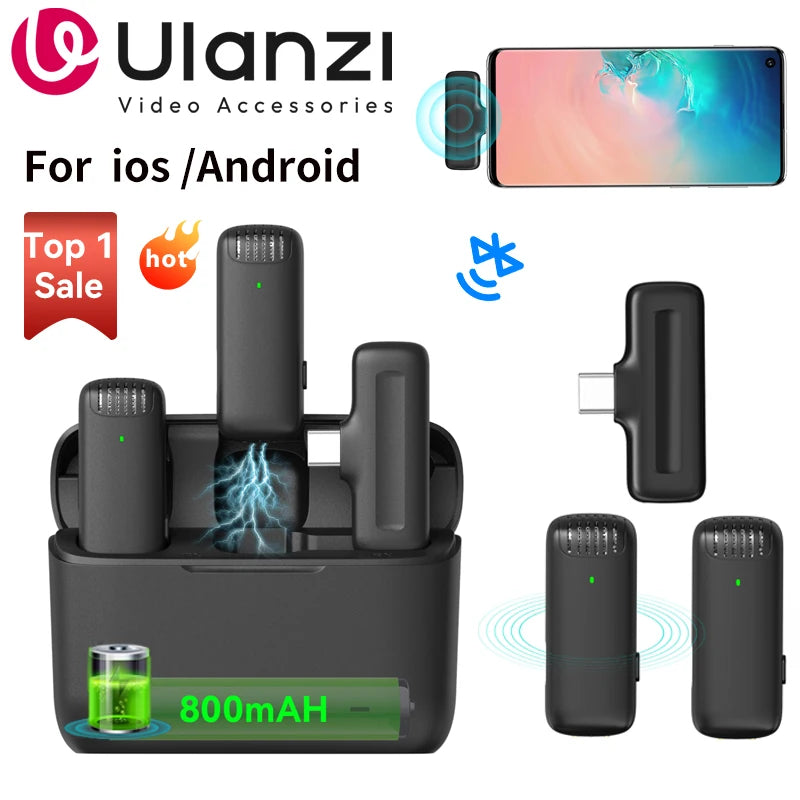 Microfone de Lapela Sem Fio Ulanzi J12 – Plug & Play, Mini, Ideal para Gravação de Áudio/Vídeo e Transmissão ao Vivo