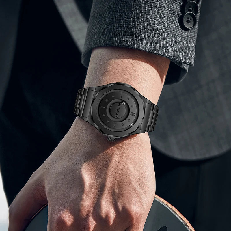 Relógio Masculino FOXBOX Ponteiro Rolante Magnético Quartzo Esportivo Design Moderno, À Prova D’água