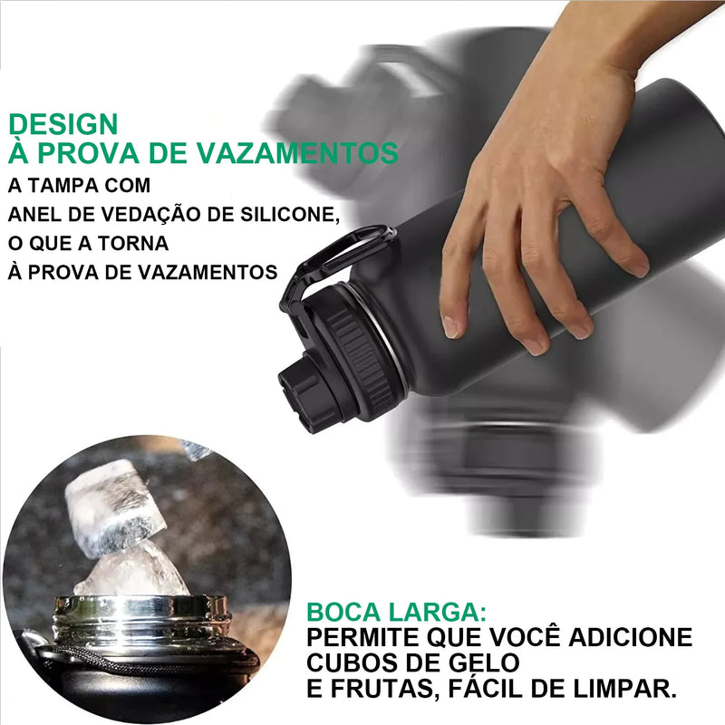 Garrafa de água portátil isolada, térmica de frio e calor, Corda de aço inoxidável, Copa esportiva, 1000ml, 32 oz