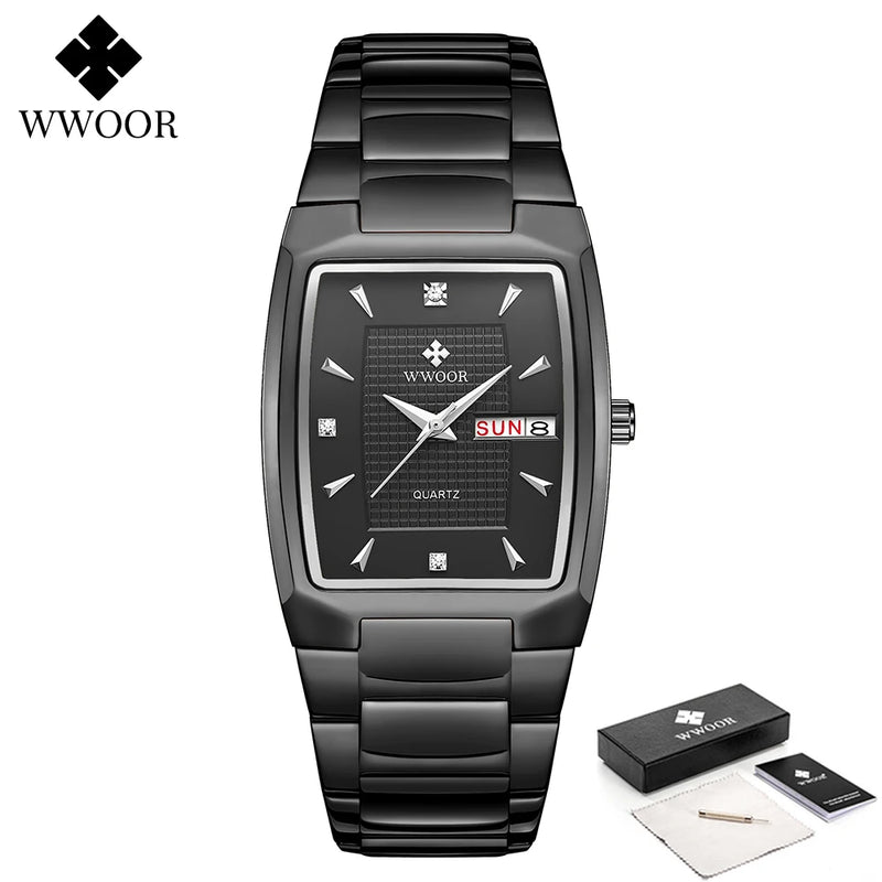 Relógio Masculino Quartz WWOOR-8837 Aço Inoxidável Calendário Automático Vidro SAFIRA