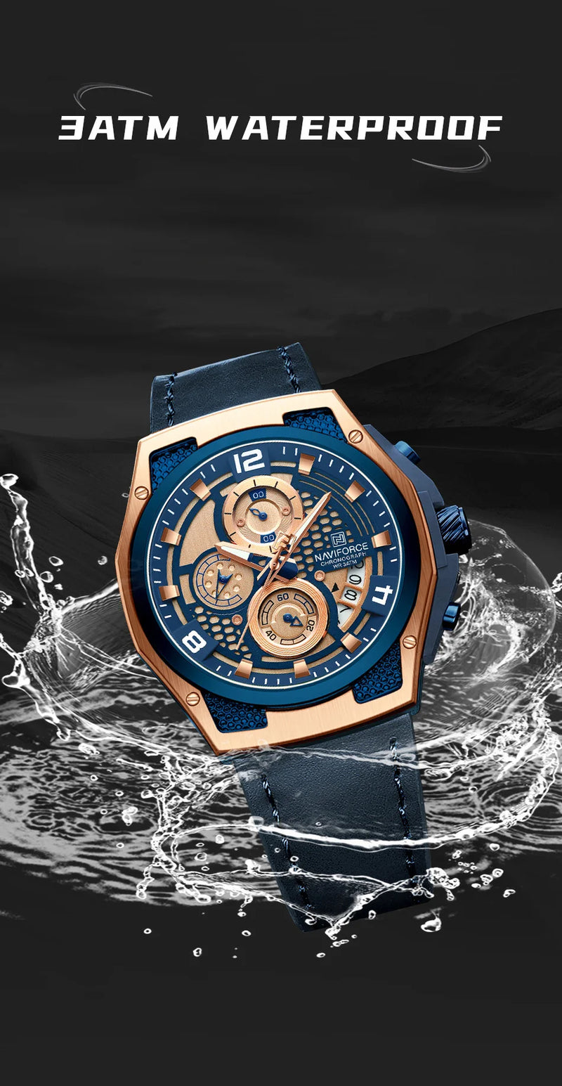 Relógio Naviforce Masculino – Luxo, Couro, Cronógrafo e à Prova D’Água