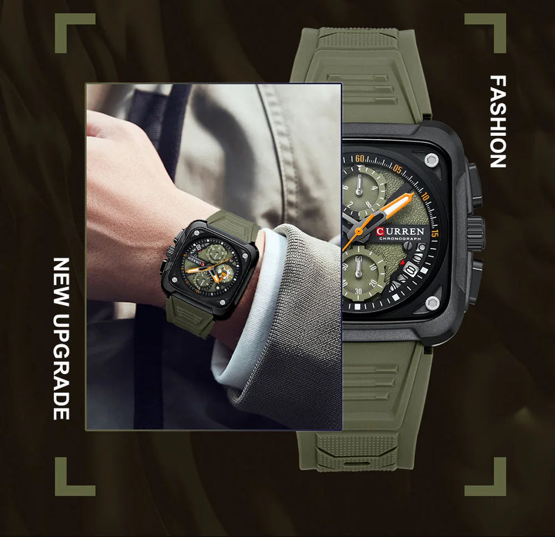 Relógio CURREN Masculino Luxo Quadrado Cronógrafo à Prova d’Água Luminoso