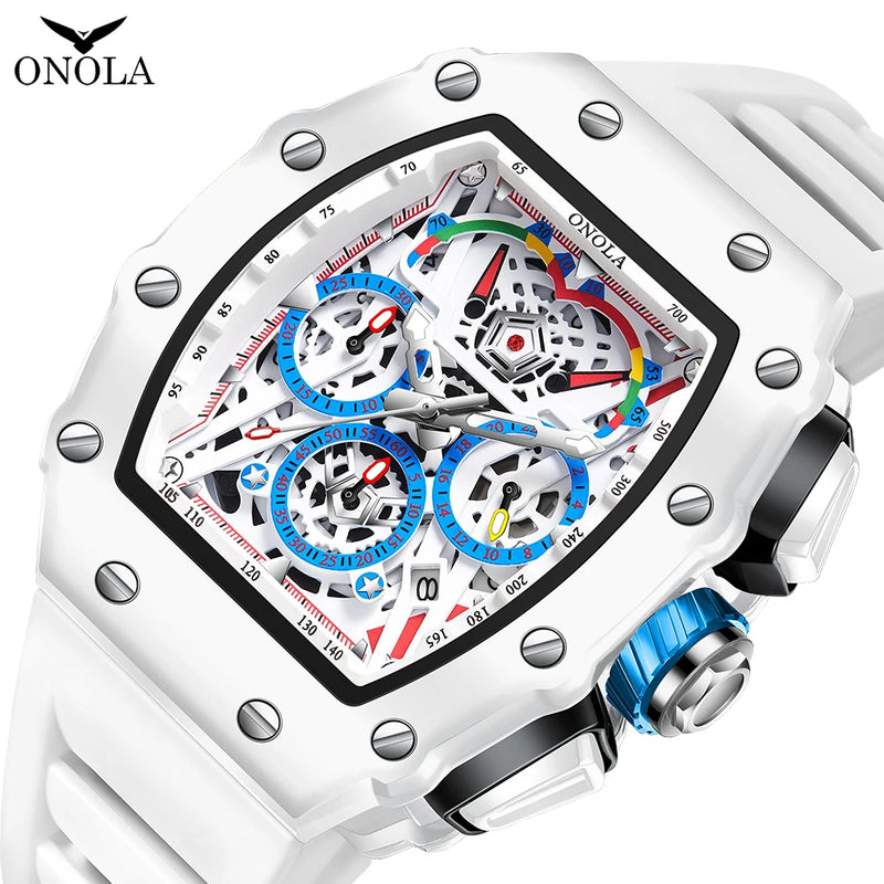 Relógio ONOLA Masculino Luxo Casual com Pulseira de Silicone, Multifuncional e Resistente à Água