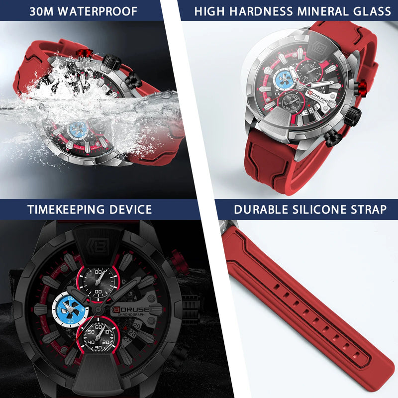 Relógio BORUSE Masculino Quartz em AÇO Inoxidável com Vidro de SAFIRA Calendário Automático