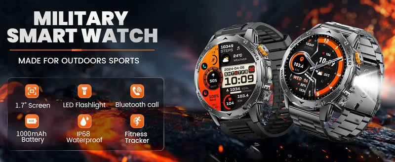 Relógio Inteligente LIGE Masculino 1000mAh com Lanterna, Chamada Bluetooth e Resistência à Água