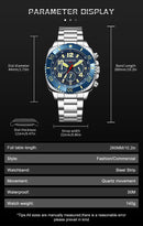 Relógio Masculino BANGWEI Luxo Esportivo Cronógrafo 30M à Prova d’Água