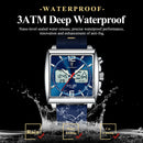 Relógio POEDAGAR Luxo Masculino LED Quadrado com Cronógrafo e Duplo Fuso Horário