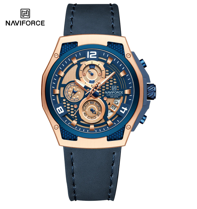 Relógio Naviforce Masculino – Luxo, Couro, Cronógrafo e à Prova D’Água
