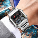 Relógio FOXBOX Masculino Digital Luxo em Aço Inoxidável