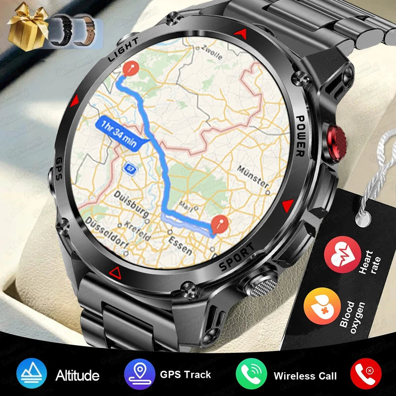 Relógio Smartwatch Militar Outdoor 2025 com Tela AMOLED 1.46", GPS Integrado, Bússola, Altímetro e Chamada Bluetooth, 3ATM Impermeável
