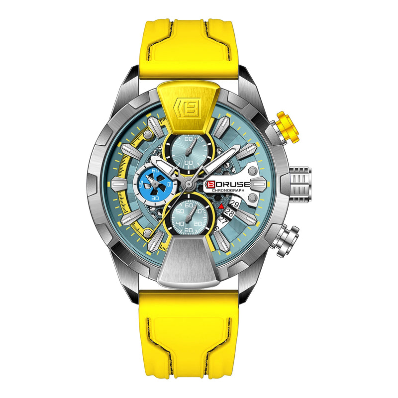 Relógio Masculino BORUSE Amarelo com Cronógrafo, Calendário e à Prova d'Água