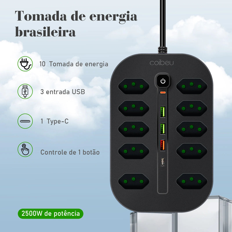 Extensão Elétrica com Filtro de Linha – Régua de Tomadas com USB