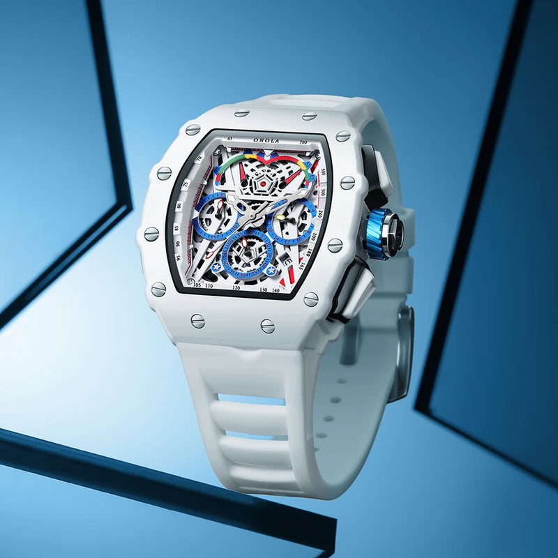 Relógio ONOLA Masculino Luxo Casual com Pulseira de Silicone, Multifuncional e Resistente à Água