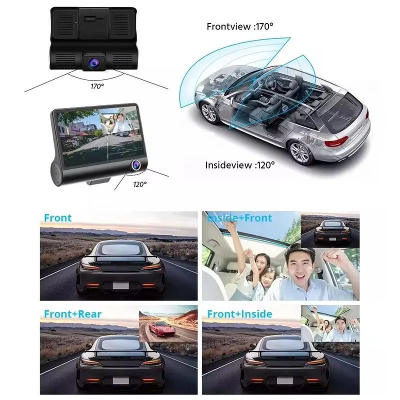 DVR Automotivo 3 Câmeras Alta Definição Visão Noturna Detecção de Movimento Bateria Interna