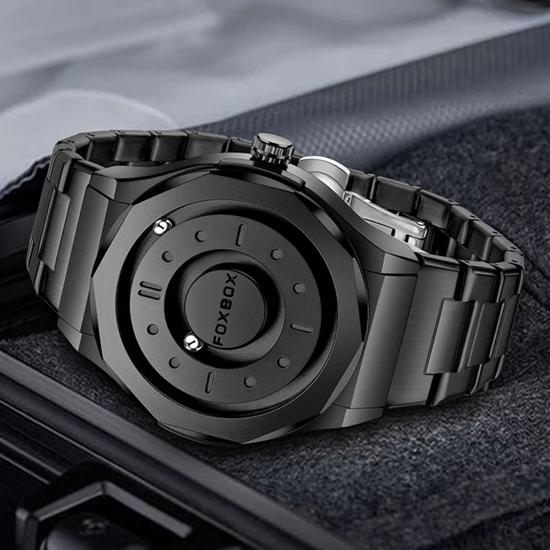 Relógio Masculino FOXBOX Ponteiro Rolante Magnético Quartzo Esportivo Design Moderno, À Prova D’água