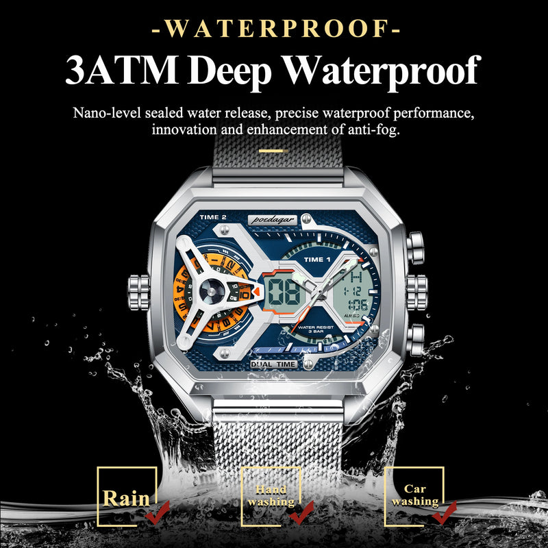 Relógio POEDAGAR E106 Quartz Digital Masculino 45mm Aço Inoxidável Vidro de SAFIRA