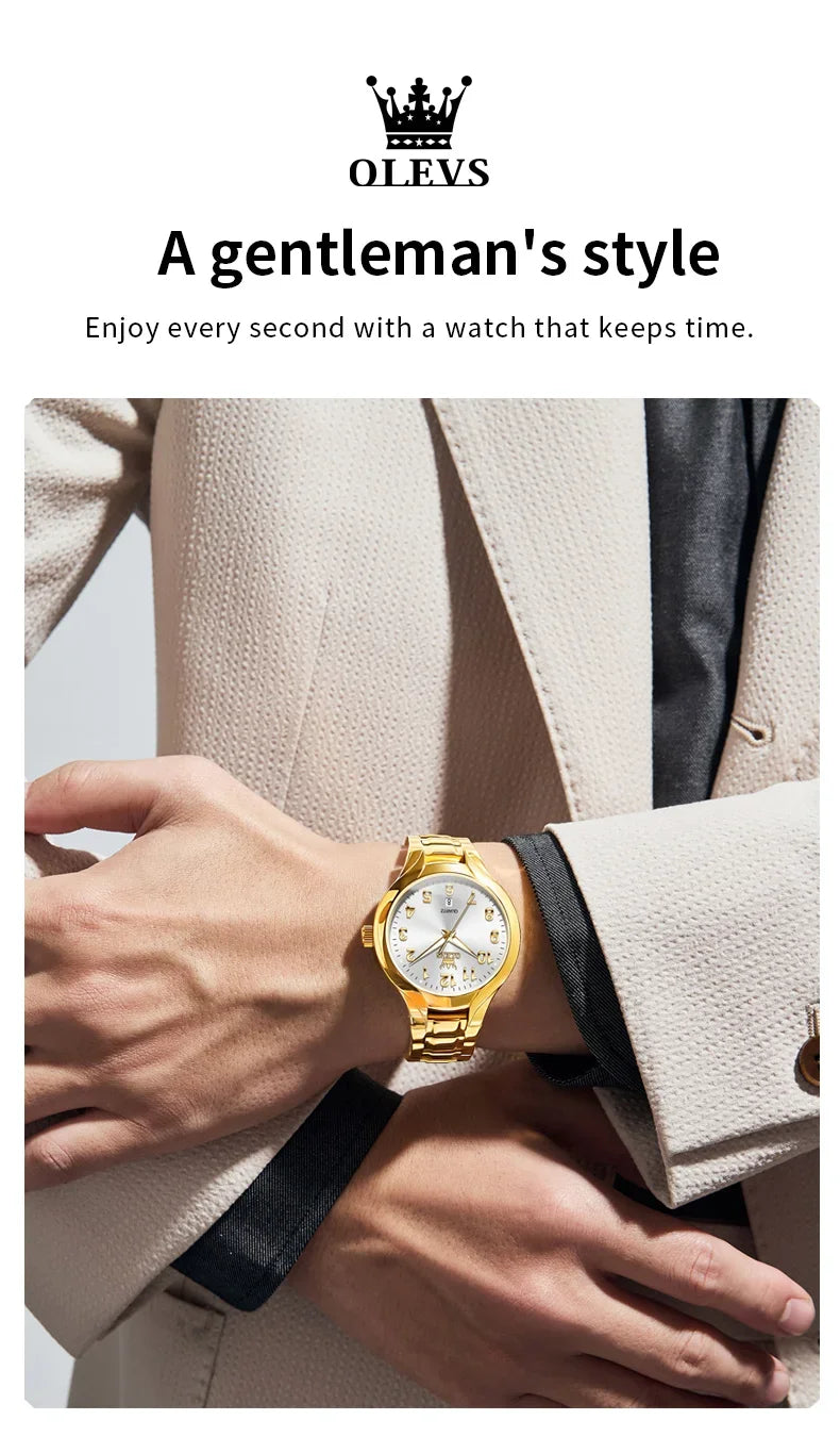 Relógio Feminino OLEVS 3650 Luxo Original Quartzo À Prova d’Água com Calendário e Pulseira de Aço Inoxidável