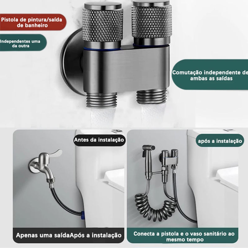 Kit Pistola Pulverizadora Preta para Vaso Sanitário – Bico Duplo com Saída de Água Separada, Conjunto para Banheiro