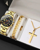 Conjunto Masculino DEYROS 3 em 1 – Relógio de Pulso com Pulseira e Colar