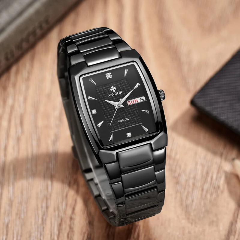 Relógio Masculino Quartz WWOOR-8837 Aço Inoxidável Calendário Automático Vidro SAFIRA