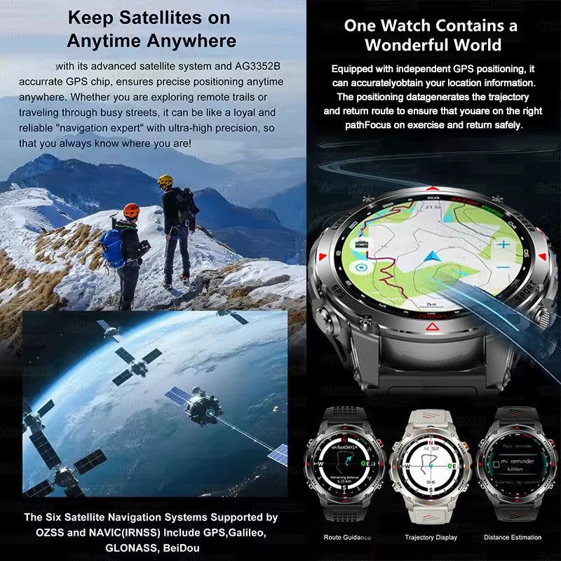 Relógio Smartwatch Militar Outdoor 2025 com Tela AMOLED 1.46", GPS Integrado, Bússola, Altímetro e Chamada Bluetooth, 3ATM Impermeável