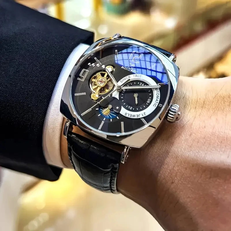 Relógio Mecânico Automático 44mm Aço Inoxidável com Vidro de SAFIRA