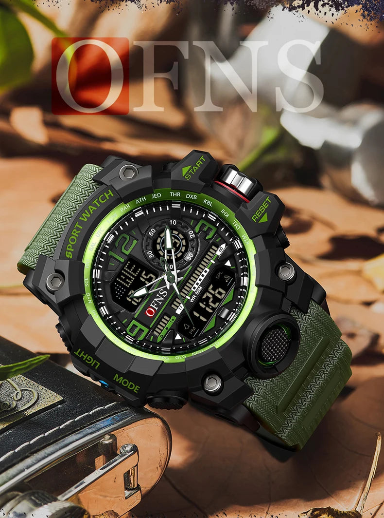 Relógio Masculino OFNS Luxury G-Style Esportivo Militar Quartzo Multifuncional à Prova d’Água 50M com Display LED