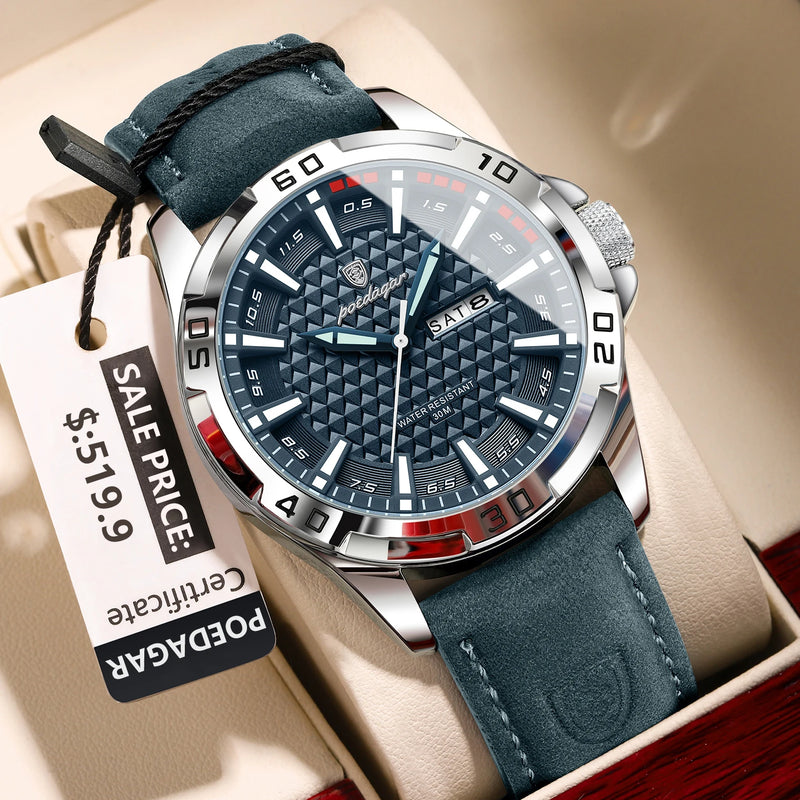 Relógio POEDAGAR 895 Masculino Quartz, Couro, Fashion e Casual