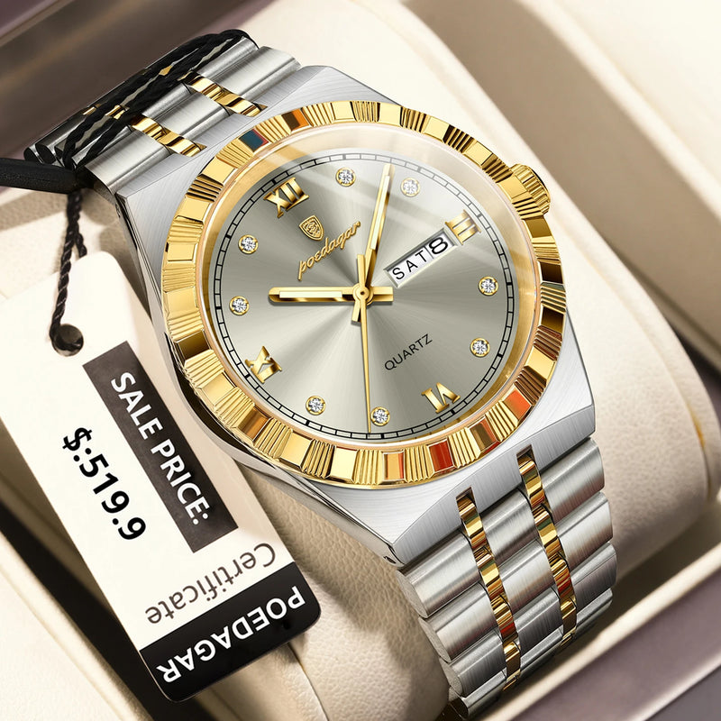 Relógio POEDAGAR 872-WH Quartz em Aço inoxidável com Vidro de SAFIRA Masculino