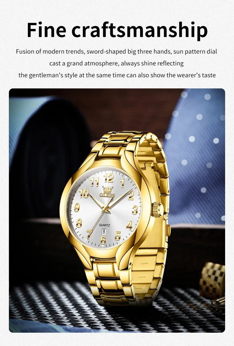 Relógio Feminino OLEVS 3650 Luxo Original Quartzo À Prova d’Água com Calendário e Pulseira de Aço Inoxidável