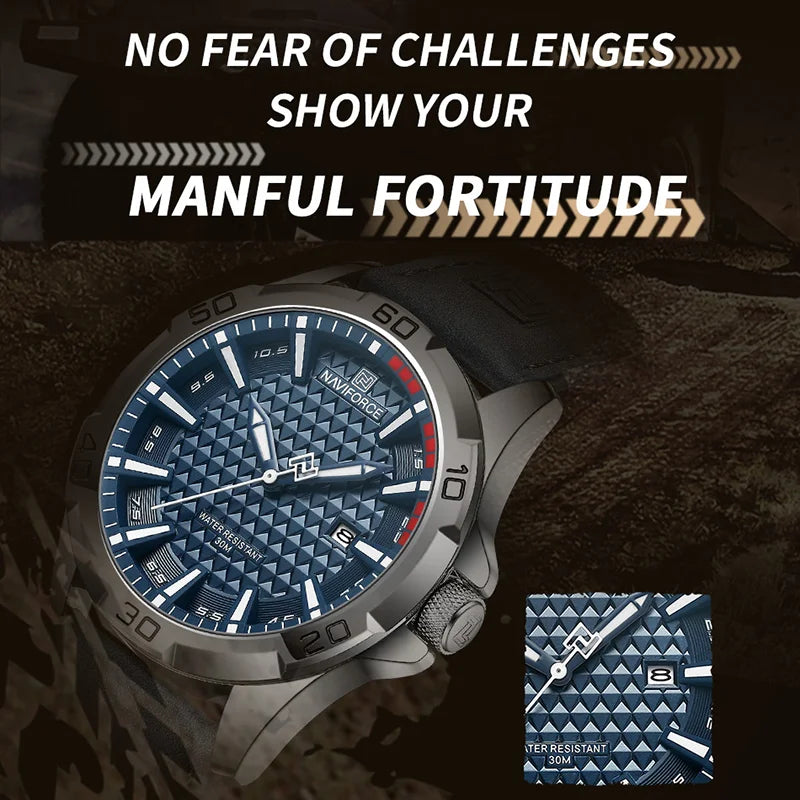 Relógio Quartz NAVIFORCE NF8023 Masculino 45mm Aço inoxidável com Vidro de SAFIRA Calendário Automático