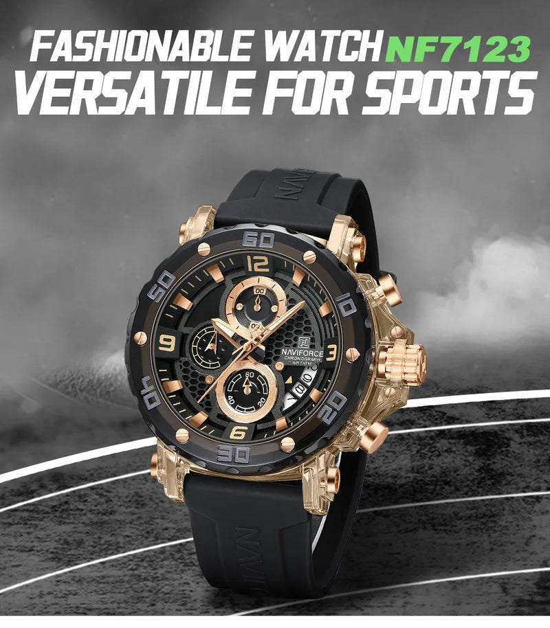 Relógio Masculino NAVIFORCE Quartzo Cronógrafo 5ATM à Prova d’Água com Pulseira de Silicone