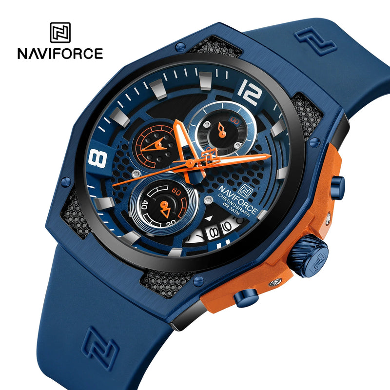 RELÓGIO QUARTZ NAVIFORCE FASHION MASCULINO COM PULSEIRA SILICONE  A PROVA D'ÁGUA