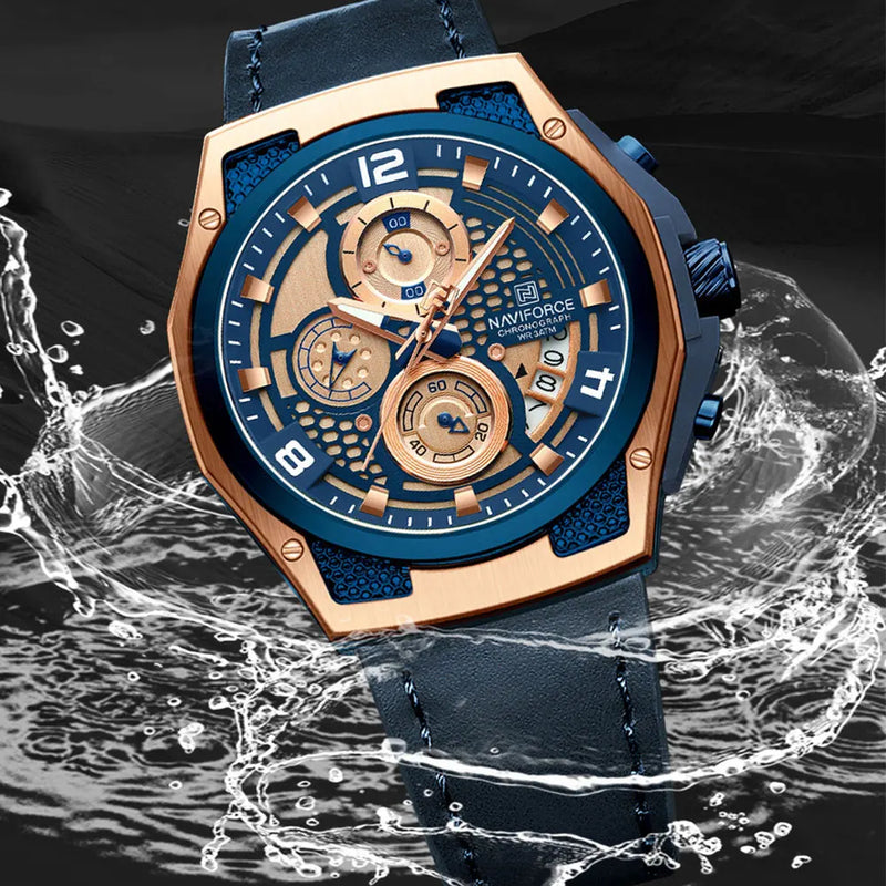 Relógio Naviforce Masculino – Luxo, Couro, Cronógrafo e à Prova D’Água