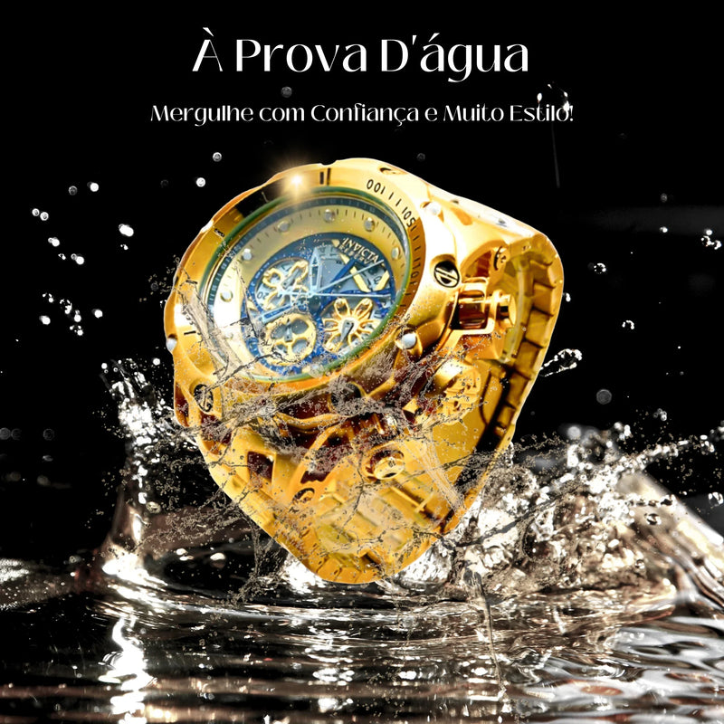 Relógio Invicta Masculino Venom Hybrid Dourado Luxo De Destaque 100% Funcional + 2 Brindes