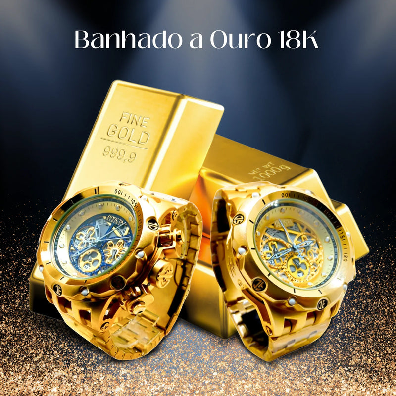 Relógio Invicta Masculino Venom Hybrid Dourado Luxo De Destaque 100% Funcional + 2 Brindes