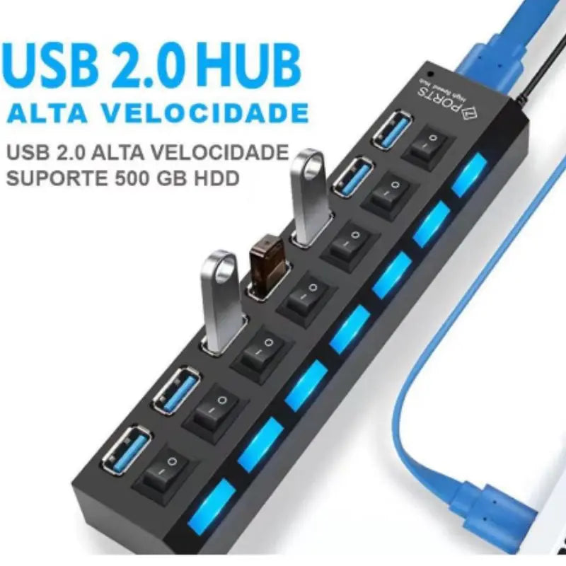 Hub De Usb 7 Portas 2.0 Hd Extensor ultra rapido Pen Drive E LED Converter Expansor Para Pc Computador Notebook Multi Portas