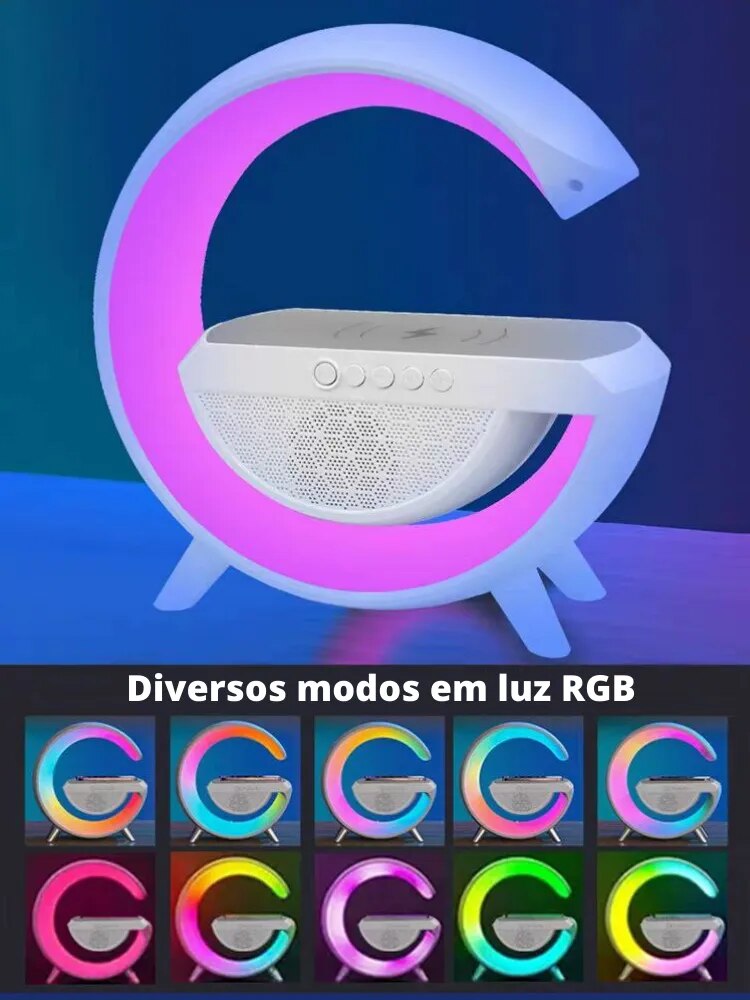 Luminária G Luz RGB Multifuncional 6 em 1 Luzes ajustáveis Caixa de Som , Recarregador sem fio de celular