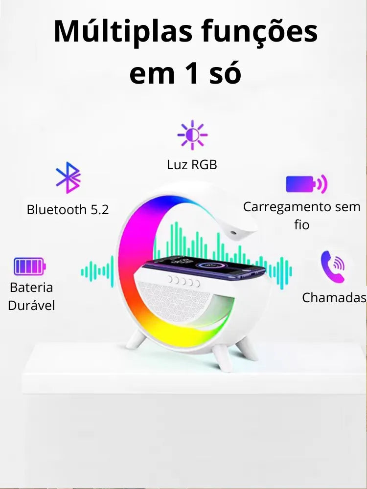 Luminária G Luz RGB Multifuncional 6 em 1 Luzes ajustáveis Caixa de Som , Recarregador sem fio de celular