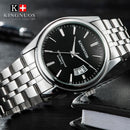 Relogio Masculino KINGNUOS 1853 Quartz todo Aço Inoxídavel A Prova Dágua Vidro de Safira Calendário Automático
